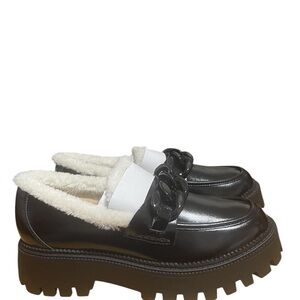 New DV by Dolce Vita Black Faux Fur Trim Platform Loafer sz 9M